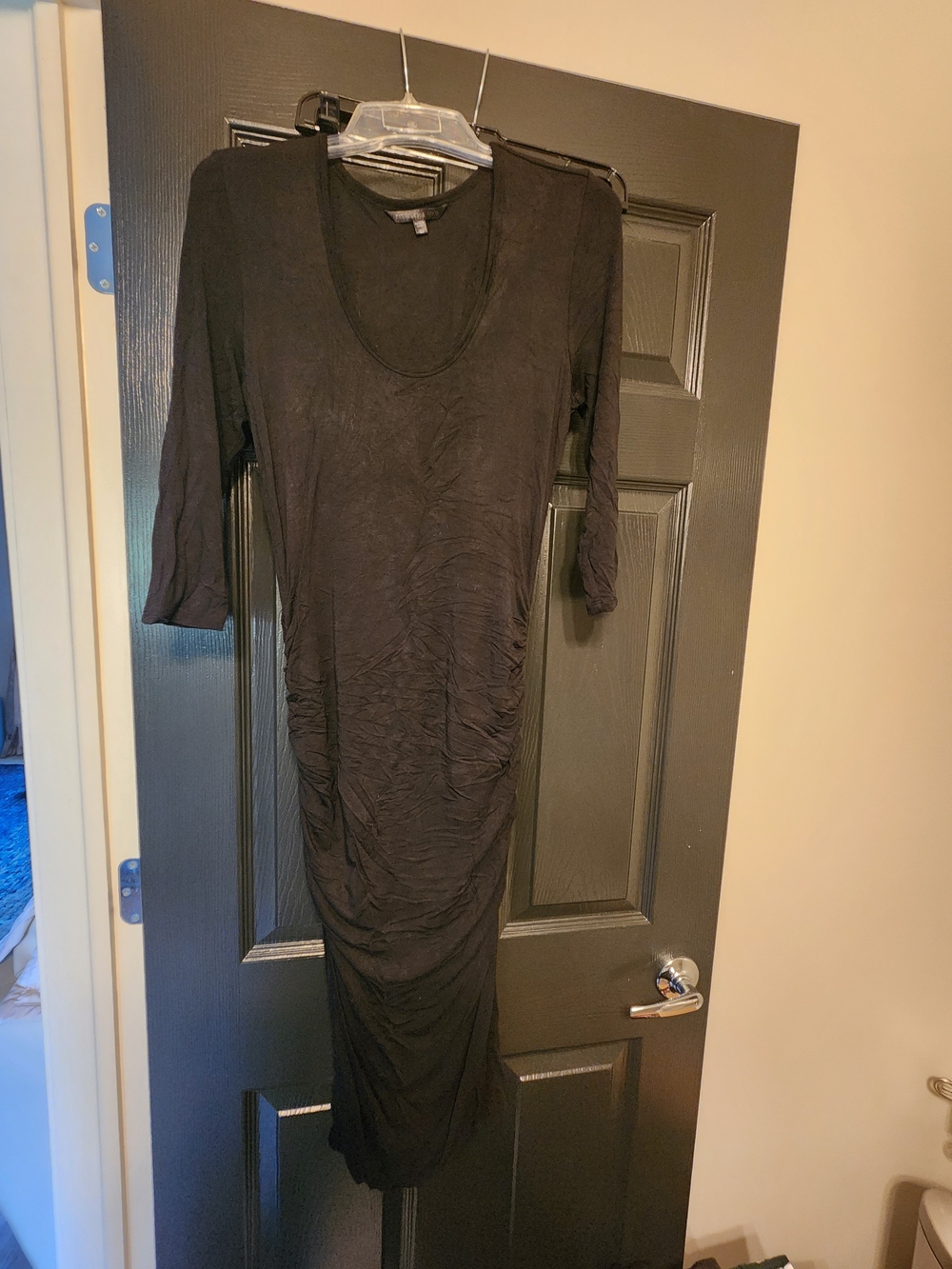 Felicity & Coco Black Scoop Neck Ruched Long Sleeve Dress